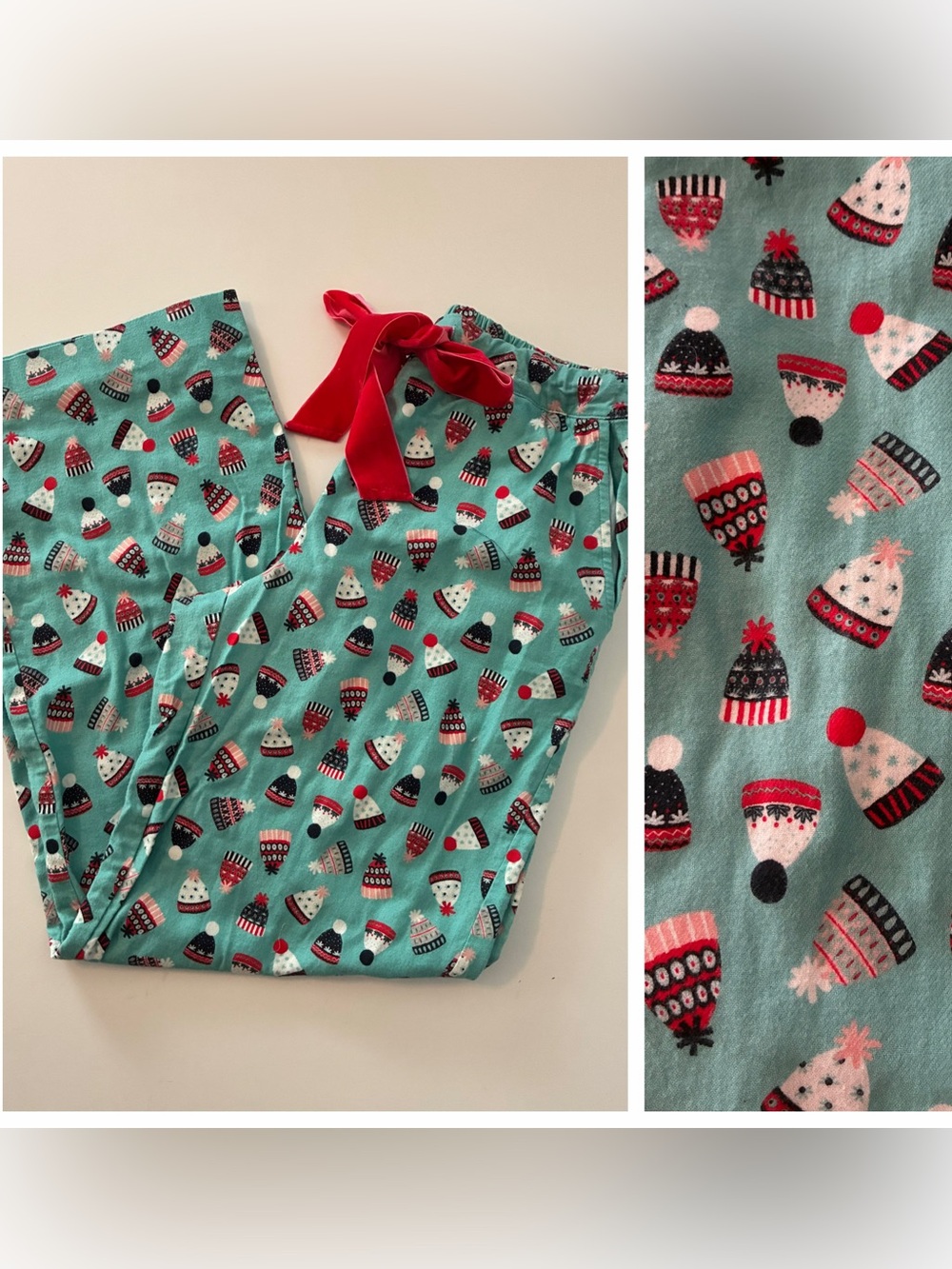 Boden 100% Cotton Winter Hat Print Pajama Pants Size SMALL Pockets